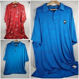 Lot Of 3 Men's 4XL Tattoo Golf Skull Polos Blue Red Casual Shirts Big & Tall